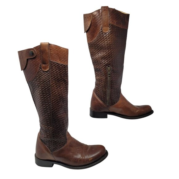 Vtg Stetson‎ Knee-High Brown Woven Leather Equestrian Boots Sz 8.5 Handmade - Picture 10 of 16
